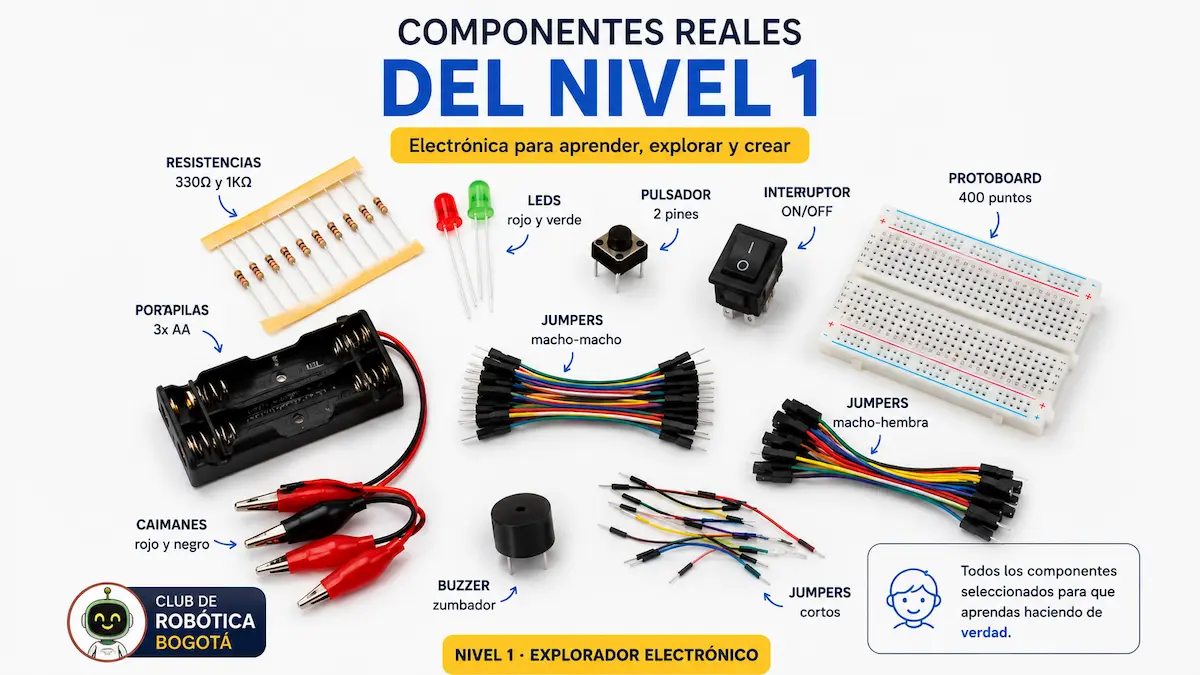 Componentes electrónicos utilizados en el Nivel 1 Explorador Electrónico